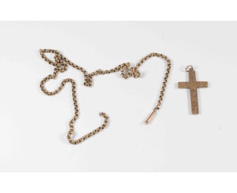 A 9ct gold crucifix with foliate engraved details along with a belchor chain a/f with a combined  total gross weight approx 9
