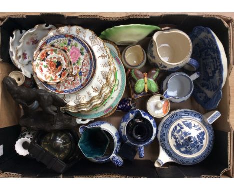 A mixed ceramic lot, to include Clarice Cliff bizarre pattern honey pot and lid, A/F, six Royal Crown Derby vine pattern dess