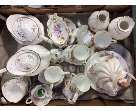 Royal Crown Derby Posie pattern, part coffee and tea service, including rope handled tea and coffee pots, cups, saucers, trin