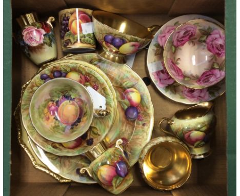 Collection of Aynsley china, Orchard and Rose and fruit pattern tea cups, and saucers, milk jug, sugar basin, two sandwich pl