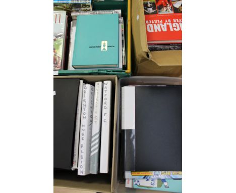 Four boxes of assorted sporting memorabilia to include: newspaper cuttings, autographs, and various unsigned books and others