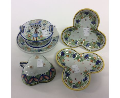 A 19th Century Adolphe Porquier AP marked butter dish with lid, broken and restuck to base rim, and an unmarked but probably 