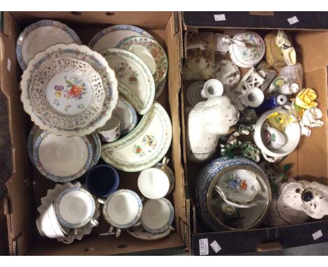 Two boxes of mixed ceramics including Aynsley tea wares, Spode and Dresden