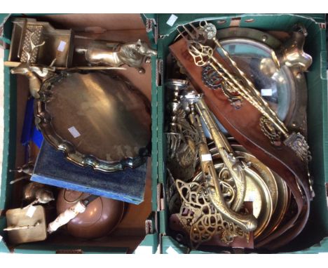 A brass surround convex mirror, an Arabian "table top" brass plaque, horse brasses, brass horse and carriage, bottle/corkscre