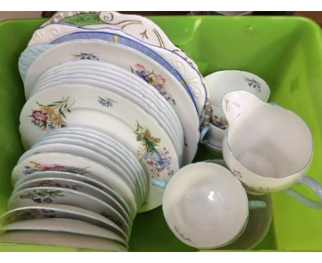 Shelley China, part tea service, Wild Flowers, pattern reference 13668, six cups, saucers, side plates, bread plates, and twi