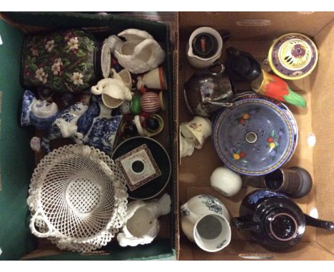 Mixed ceramics lot, to include rose and rosebud decorated coffee pot, water jug, miniature tea set, Jackfield teapot, reprodu