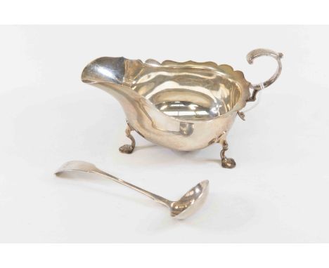 Silver sauce boat, Sheffield 1911, Martin Hall and small ladle, Exeter 1846, John Stone