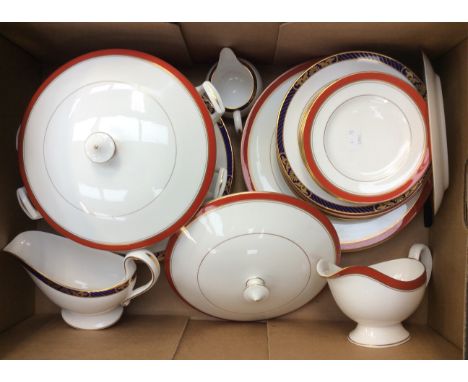 Royal Doulton "Howard" pattern six piece dinner service (including dinner, dessert and side plates, pair of tureens and gravy
