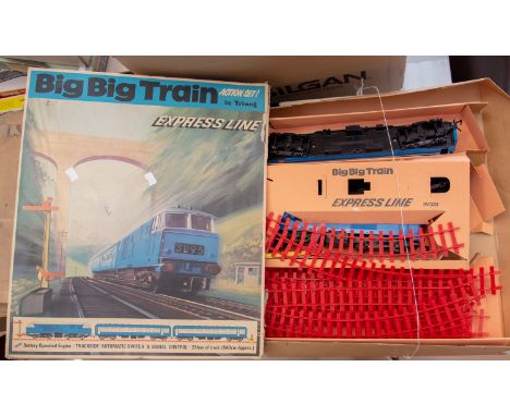 A boxed Triang Big Train action set along with a boxed football "Perla" set and a skittle and bagatelle set (3)