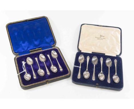 Two sets of silver coffee spoons, comprising a Walker and Hall set of six coffee spoons, Sheffield 1937 and another set of si