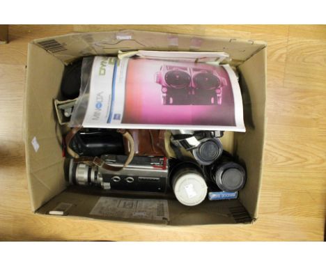 Voiglander cased camera, Praktica, Minolta, Olympia, etc (one box)