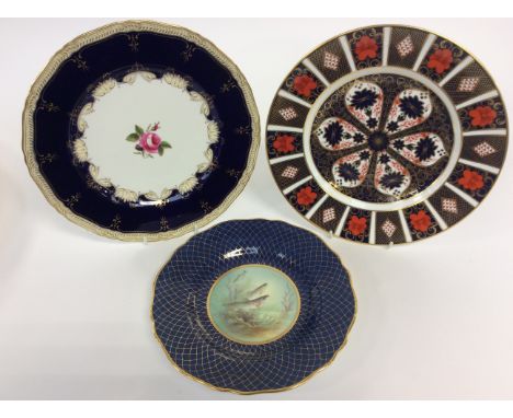 Royal Crown Derby Imari 1128 dinner plate with reverse signed Royal Worcester, Harry Davis cabinet plate and a Copeland Spode