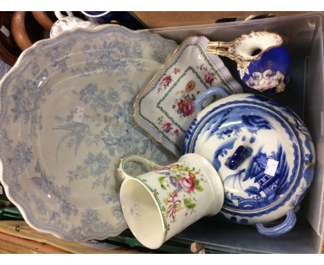 Pheasant platter, 19th Century, (restored), Spode plate and Chinese tureen and vict jug