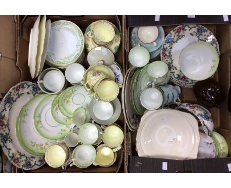 A qty of transfer printed ceramic wares including part tea sets by Crown Staffordshire Heathcote, Paragon, Royal Cauldon Vict