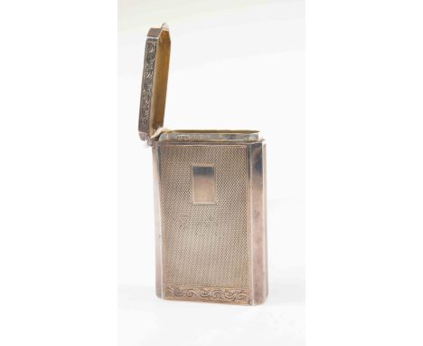 A Silver card case, engine turned design, canted corner, gilt interior, hinged lid, hallmarked Birmingham 1948, size approx 7