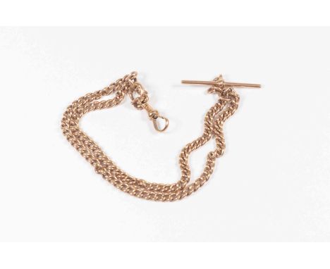 A 9ct gold Albert watch chain, length approx 16'', toggle clasp and T bar, weighing approx 21.3 grams
