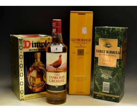 Whisky - Glenfiddich, boxed;  Dimple Scotch, Glenmorangie;  Bells; Three Barrels (4)