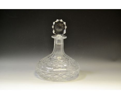 A mid 20th Century cut glass Briesley decanter, acid etched marks to base