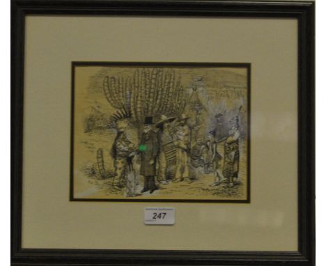 E V ( North American)a Native American Indian character study, cartoon, Grand Hair Trust, ink sketch and white wash, initiale