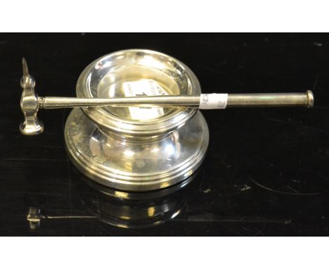 An Elizabeth II silver trencher salt; a Victorian silver plated patent cocktail ice hammer, registration lozenge, c.1880 (2)