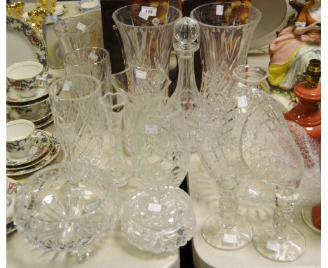 Glassware - cut glass vases; decanter; basket; chambersticks;  etc qty 