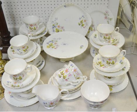 A Richmond Wild Anemone pattern part tea service, comprising of cake stand, bread and butter plate, sugar bowl, cups, saucers