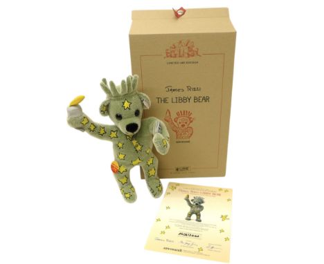 Steiff James Rizzi 'The Libby Bear" limited arts edition teddy bear, green mohair with yellow stars, limited edition of 2001 