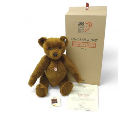 Steiff 55 PB 1902 replica, 55cm brown mohair bear with posable limbs, limited edition of 7,000 pieces, no. 02273, includes ce