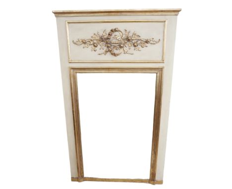 A gilt and cream French style modern mirror, with floral swag top section, bevelled edge. 