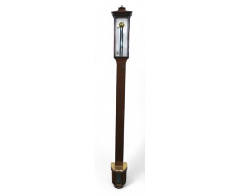 A mahogany library stick barometer with silvered dial signed William Duncan Aberdeen, with thermometer and exposed reservoir.