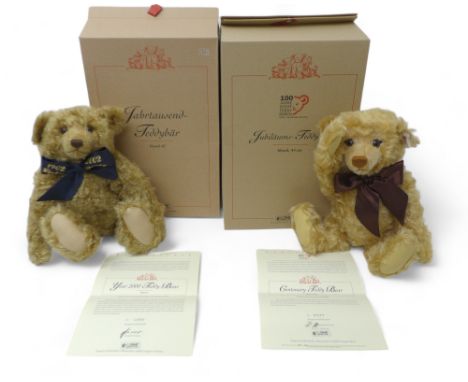 Two Steiff teddy bears, Centenary Teddy Bear, blond mohair, posable five jointed bear standing 44cm tall, limited edition up 