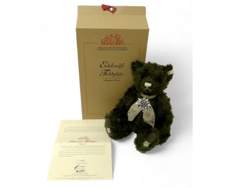 Steiff Teddy Bear Edelweiss Teddy Bear, green mohair, posable five jointed bear standing 38cm tall, limited edition of 1,500 