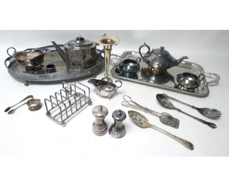 Two pieces of silver, a pepper pot (with plastic fittings) and a napkin ring, together with a collection of EPNS, including t