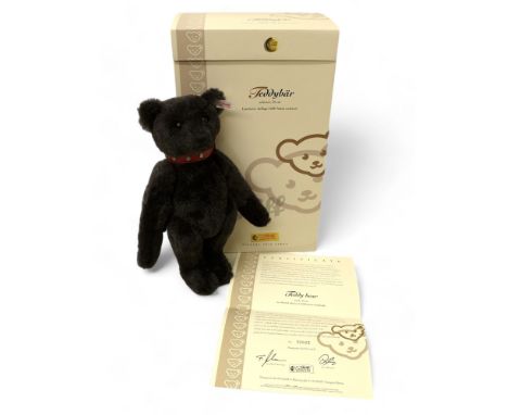 Steiff Teddy Bear Black Bear with red studded collar, Black mohair, poseable five jointed bear, standing 32cm tall, limited e