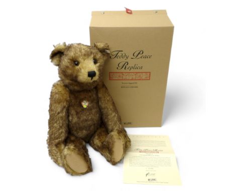 Steiff Peace 1925 replica of the brown tipped mohair 65cm tall teddy bear, with posable limbs, produced between 1999-2000, li