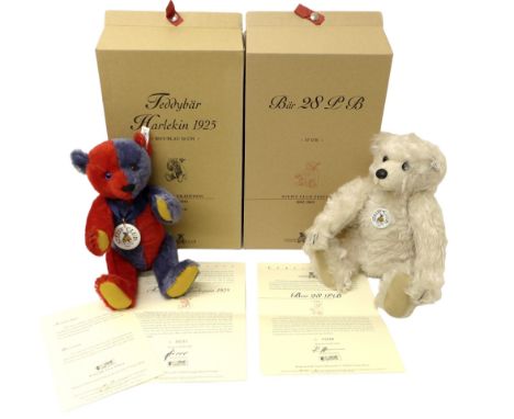 Two Steiff Club Edition collection teddy bears, comprising of Harlequin Teddy Bear 1925, replica of the 1925 teddy bear, rele