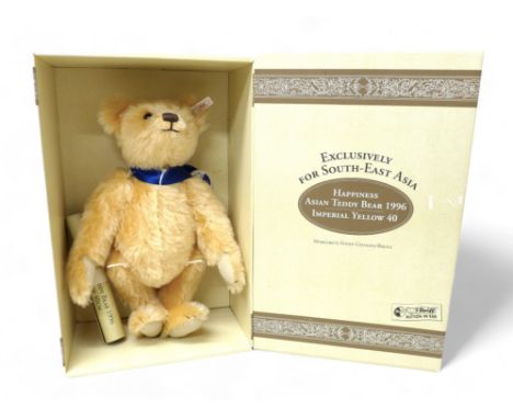 Steiff Happiness Asian Bear Imperial Yellow 40, mohair, posable five jointed bear standing 40cm tall, limited edition of 3,00