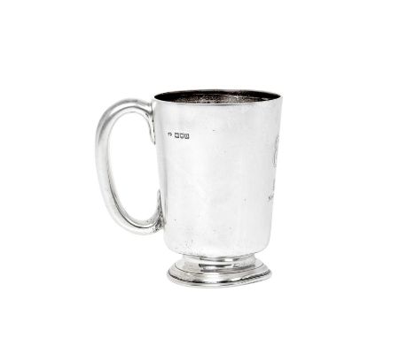 A Victorian Silver Mug,  by Charles Boyton, London, 1898 tapering cylindrical and on spreading foot, with loop handle, engrav