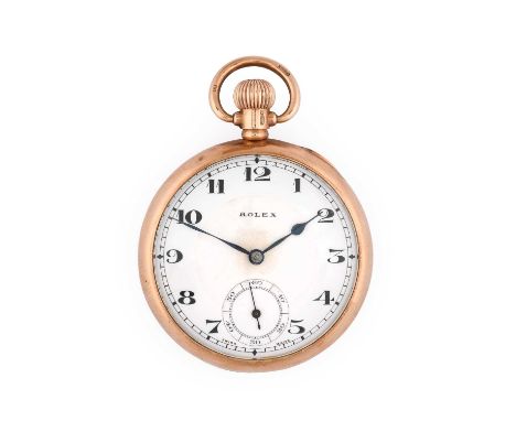 Rolex: A 9 Carat Gold Open Faced Pocket Watch, signed Rolex, 1928, (calibre 662) manual wound lever movement signed, timed to