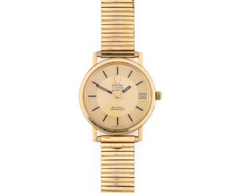Omega: A Plated Electronic Calendar Centre Seconds Chronometer Wristwatch, signed Omega, F300Hz Chronometer, model: De Ville,