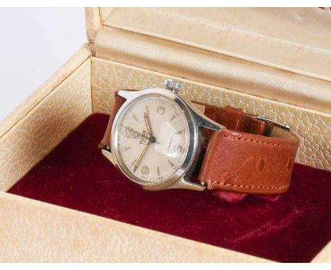 Tudor: A Stainless Steel Centre Seconds Wristwatch, signed Tudor, Oyster Shockproof, ref: 4453, 1961, manual wound lever move