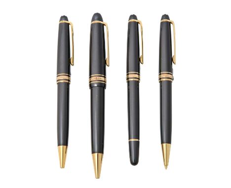 Four Montblanc Meisterstück Pix Pens or Pencils,  each with black resin body and gilt mounts, comprising a ballpoint-pen, cli