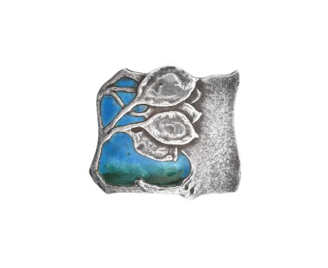 A Silver Art Nouveau Enamel Brooch, by William Hutton &amp; Sons Ltd of tree of life form, highlighted with blue and green en