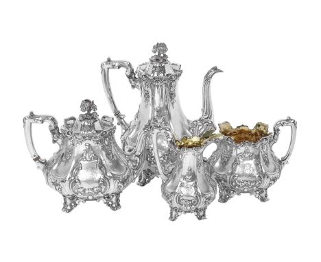 A Four-Piece Victorian Silver Tea and Coffee-Service,  by Charles Reily and George Storer, London, 1849 each piece shaped tap