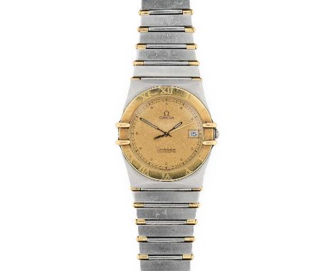 Omega: A Steel and Gold Plated Calendar Centre Seconds Wristwatch, signed Omega, Chronometer, model: Constellation, ref: 1980