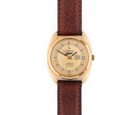 Omega: A Plated Electronic Day/Date Centre Seconds Wristwatch, signed Omega, Chronometer F300 Hz, model: Constellation, ref: 