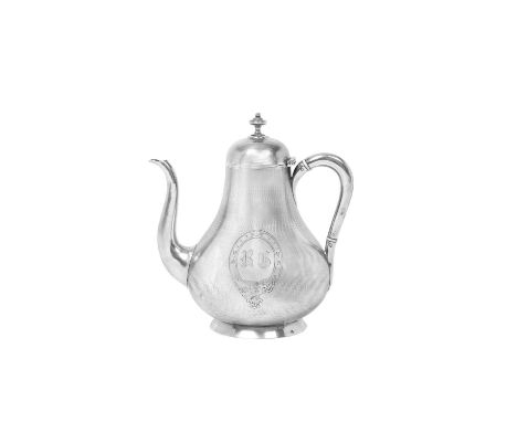 A French Silver Coffee-Pot,  by Flamant et Fres., Paris, Late 19th/Early 20th Century pear-shaped and on spreading short foot