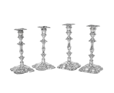 Two Pairs of Edward VII Silver Candlesticks,  One Pair by William Hutton and Sons Ltd., London, 1905 and One Pair by William 