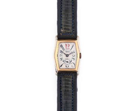 Paynes: An Art Deco 18 Carat Two Colour Gold Wristwatch, retailed by Paynes, London, 1929, manual wound lever movement, silve