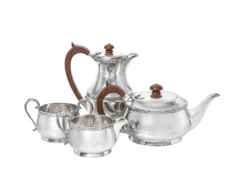 A Four-Piece Elizabeth II Silver Tea-Service,  by J. B. Chatterley and Sons Ltd., Birmingham, The Teapot, Cream-Jug and Sugar